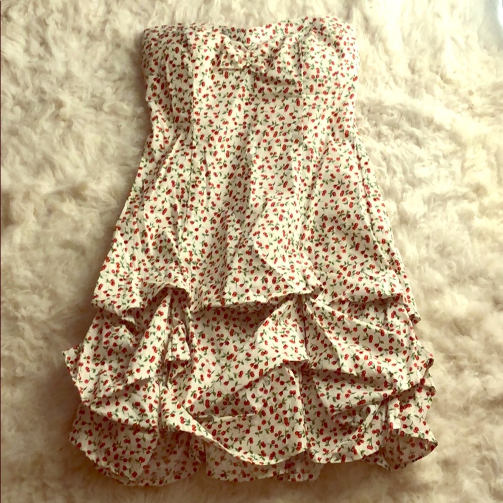Strapless cherry print dress